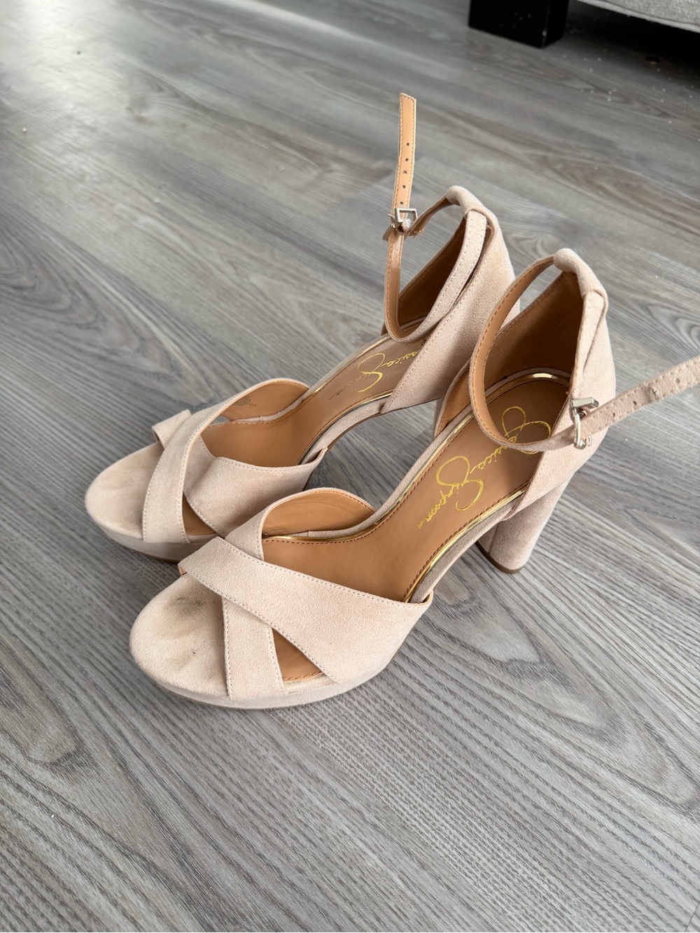 Jessica Simpson Beige Suede Ankle-Strap High-Heel Sandals size 9